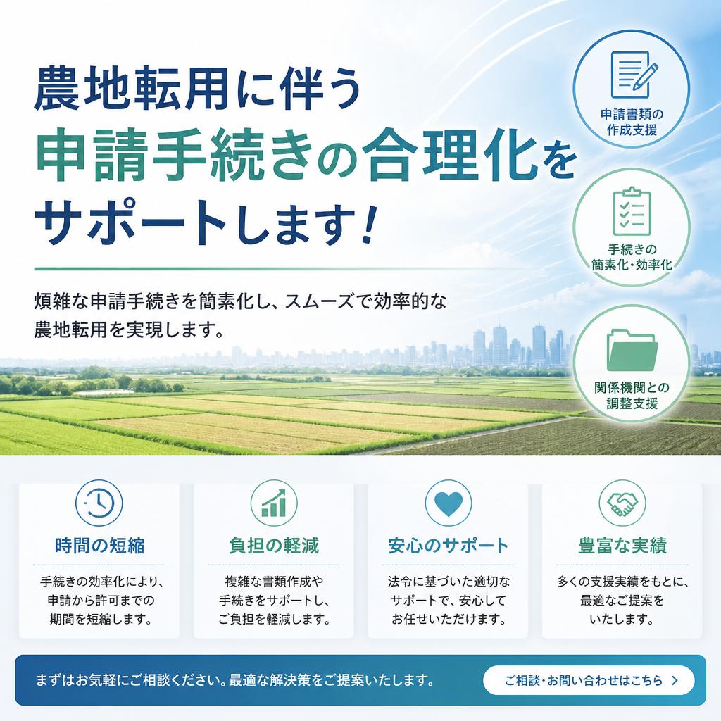 農地転用に伴う申請手続きの合理化をサポートします！