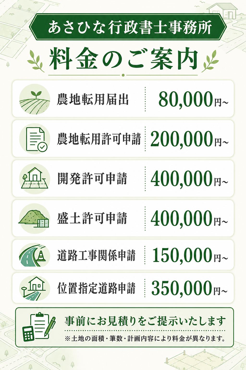 料金の詳細｜各サービス別の料金表