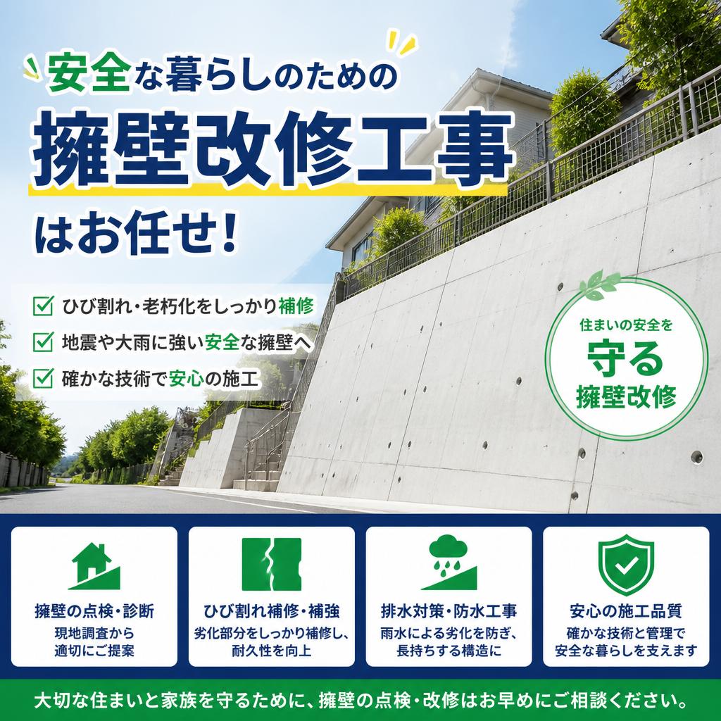 安全な暮らしのための擁壁改修工事はお任せ！