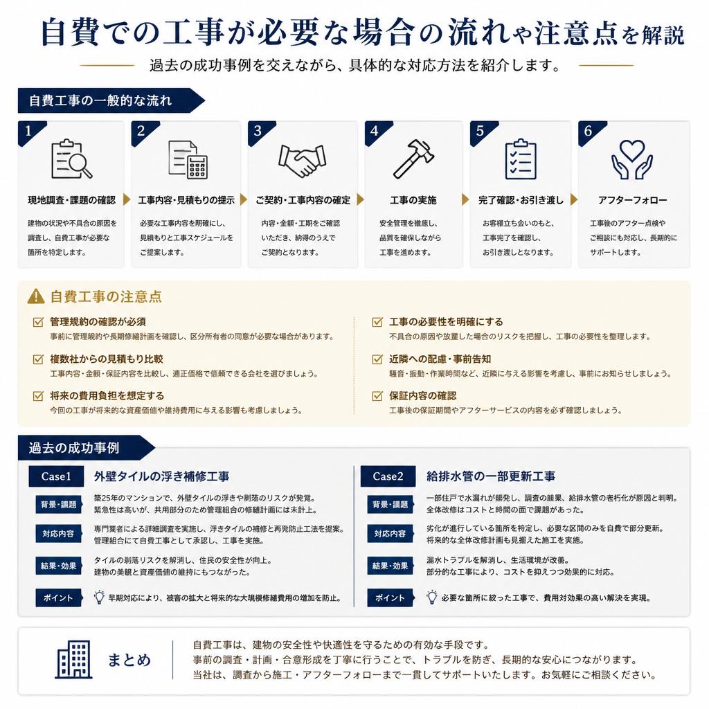 自費工事の実績と工事の流れ