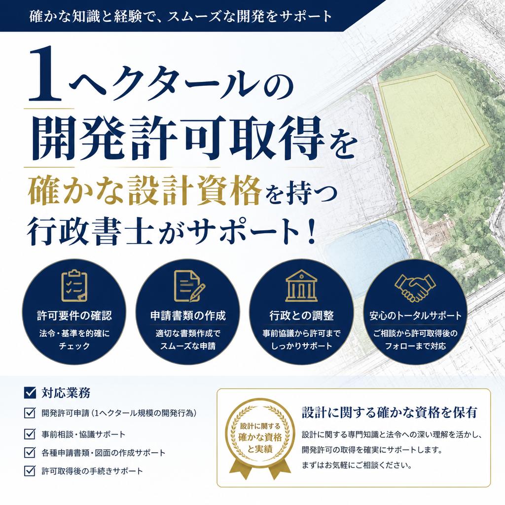 1ヘクタールの開発許可取得を、確かな設計資格を持つ行政書士がサポート！
