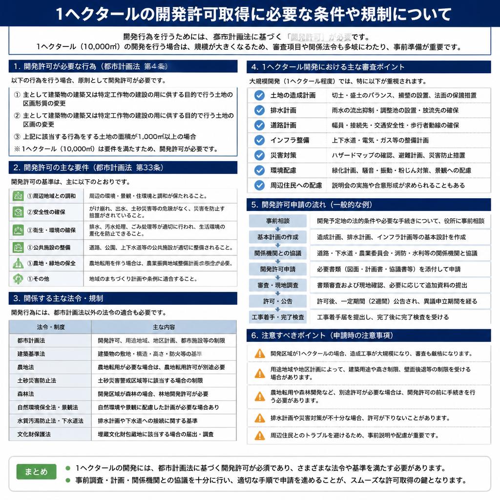1ヘクタールの開発に必要な要件