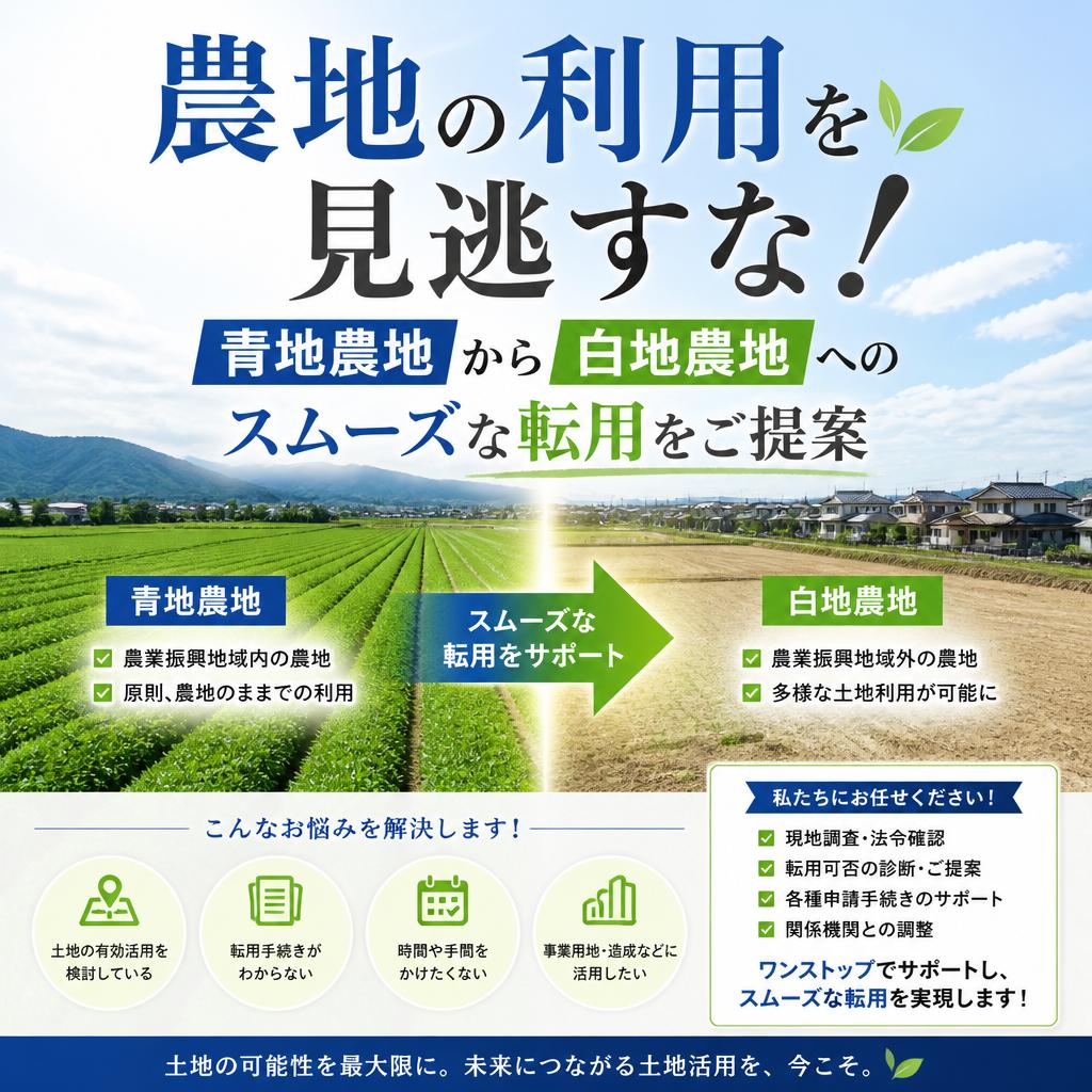 農地の利用を見逃すな！青地農地から白地農地へのスムーズな転用をご提案