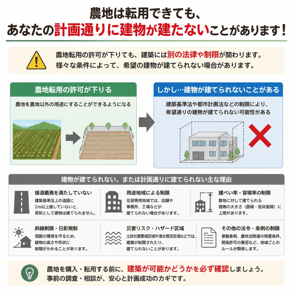 農地は転用できても、あなたの計画通りに建物が建たないことがあります！