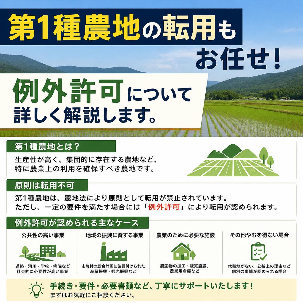 第1種農地の転用もお任せ！例外許可について詳しく解説します。