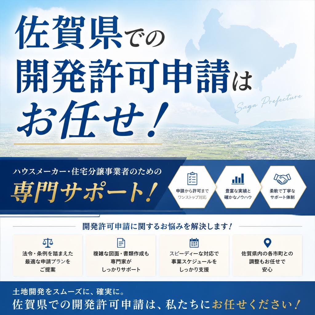 佐賀県での開発許可申請はお任せ！
ハウスメーカー・住宅分譲事業者のための専門サポート！