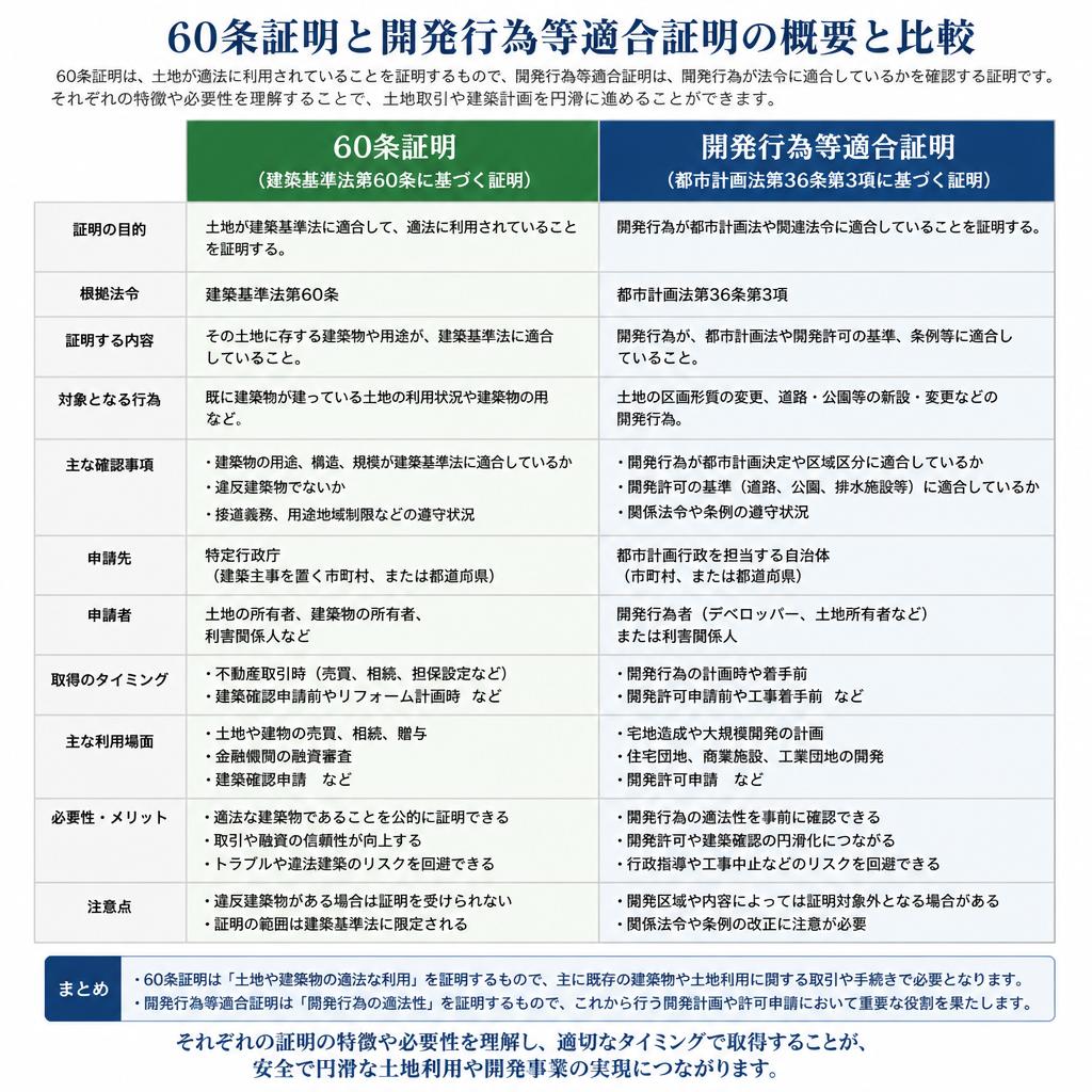 60条証明と開発行為等適合証明の違い