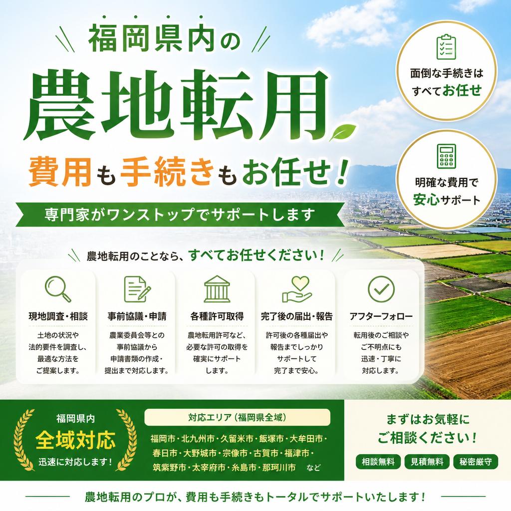福岡県内の農地転用、費用も手続きもお任せ！