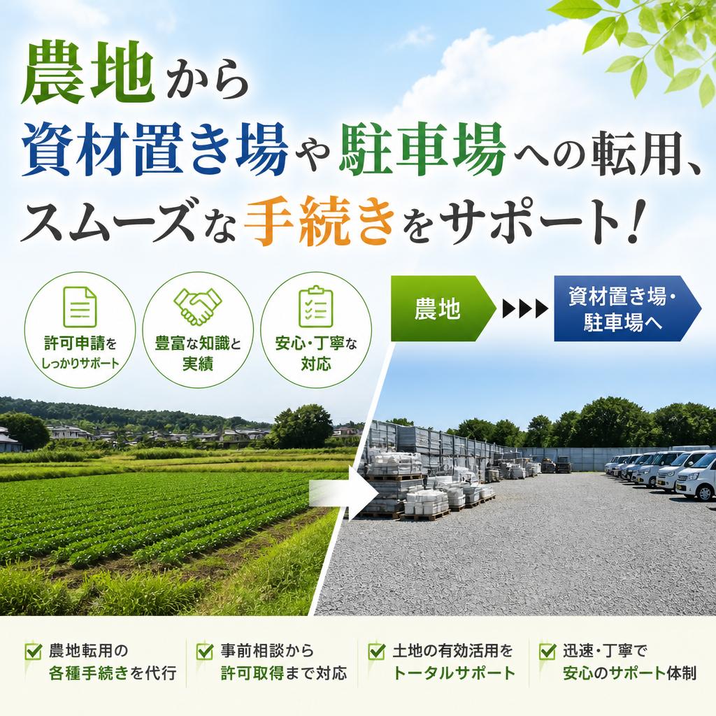 農地から資材置き場や駐車場への転用、スムーズな手続きをサポート！