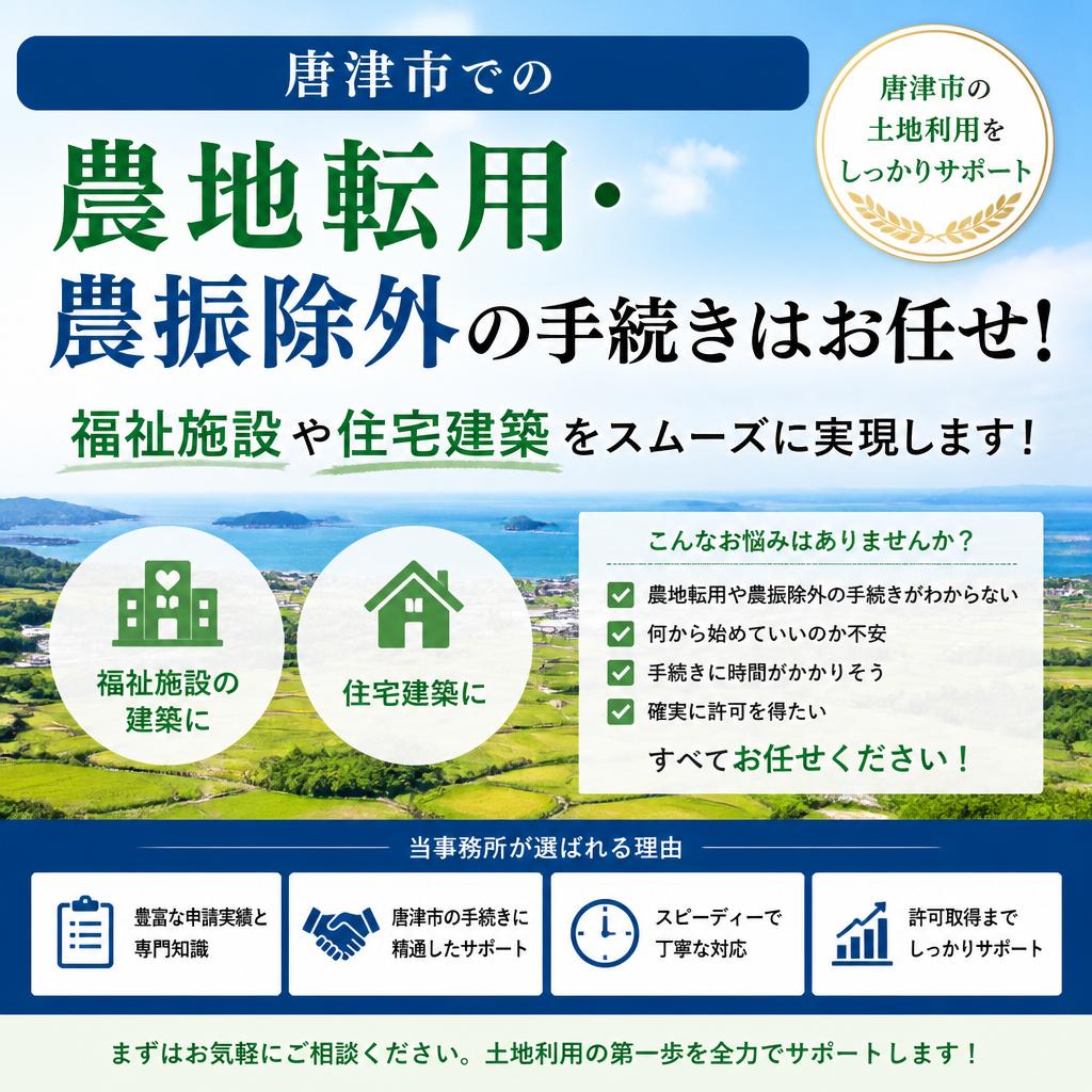 唐津市での農地転用・農振除外の手続きはお任せ！福祉施設や住宅建築をスムーズに実現します！