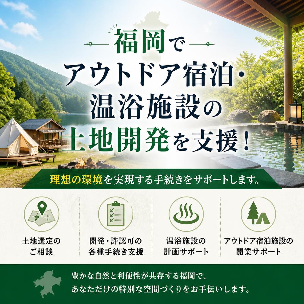 福岡でアウトドア宿泊・温浴施設の土地開発を支援！理想の環境を実現する手続きをサポートします。