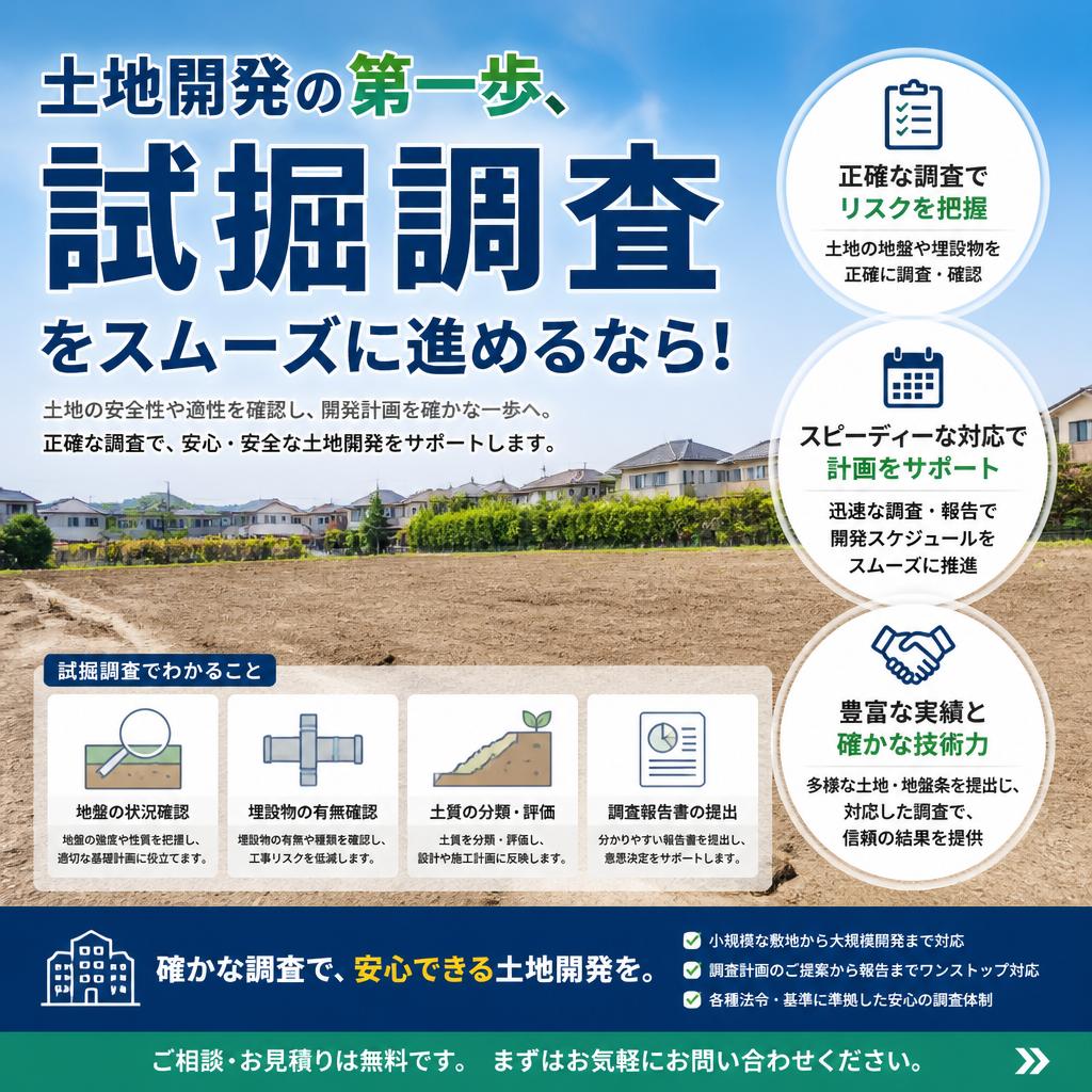 土地開発の第一歩、試掘調査をスムーズに進めるなら！