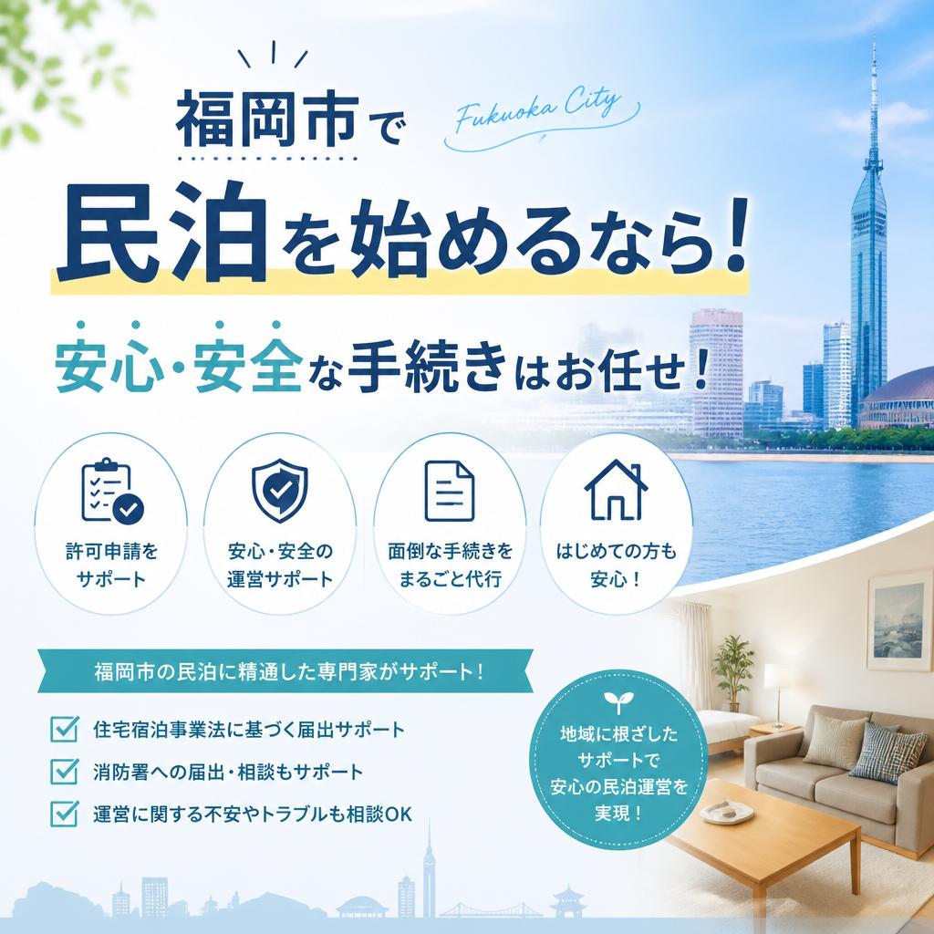 福岡市で民泊を始めるなら！\n安心・安全な手続きはお任せ！