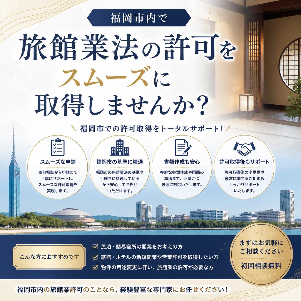 福岡市内で旅館業法の許可をスムーズに取得しませんか？