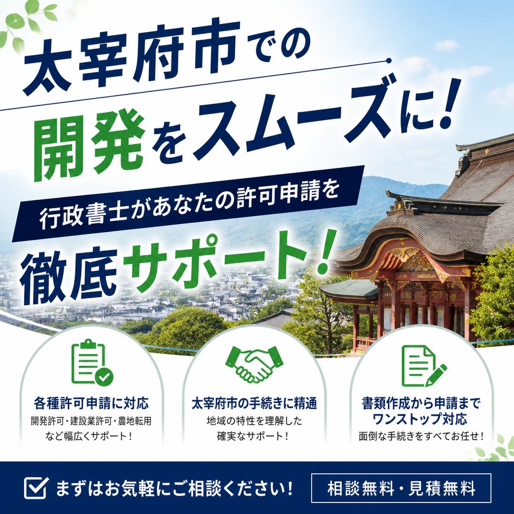 太宰府市での開発をスムーズに！
行政書士があなたの許可申請を徹底サポート！