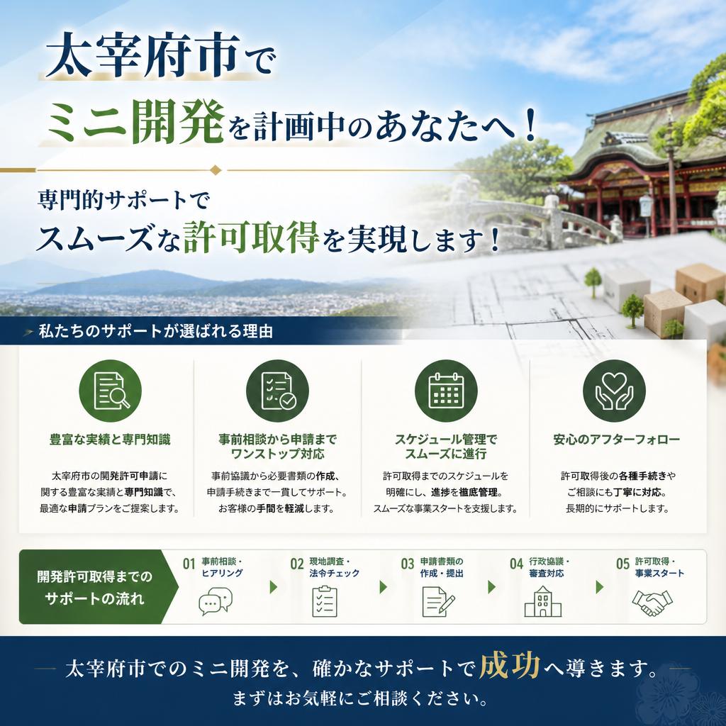 太宰府市でミニ開発を計画中のあなたへ！
専門的サポートでスムーズな許可取得を実現します！